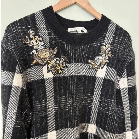 Veronica Beard Deana Embellished Plaid Sweater Alpaca Wool - Picture 3 of 7